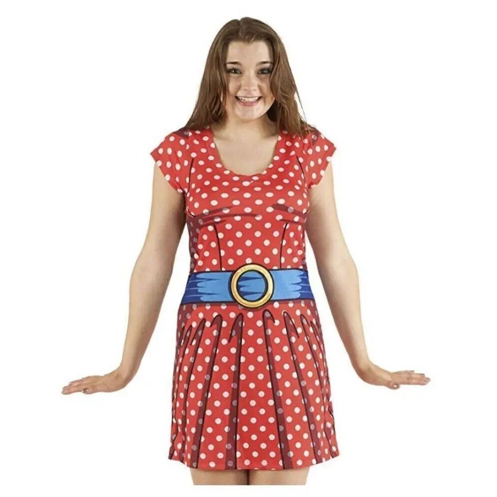 Faux Real Women's Red Cartoon Polka Dot Dress Halloween Costume Minnie Medium